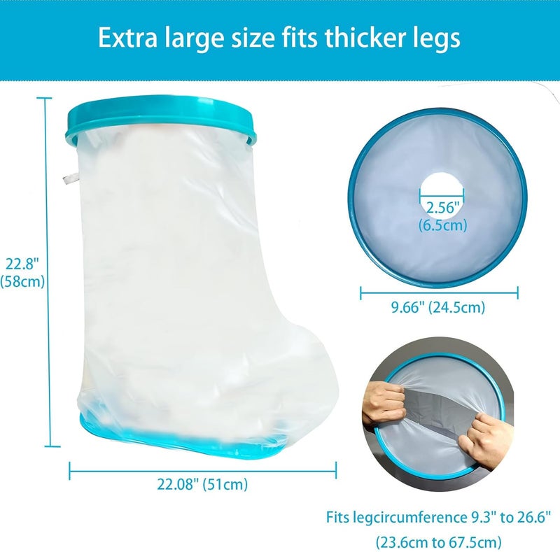 Tideshake Non-Slip Extra Wide Waterproof Leg Cast Cover for Showering, Reusable Adult Extra-Large Size Half Leg Cast Protector, Cast Bag for Shower, Cast Cover for Showering Foot - Image 2